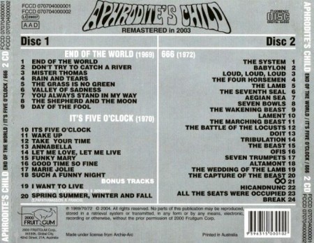 Aphrodite's Child - Remastered In (2 CD, 2003)